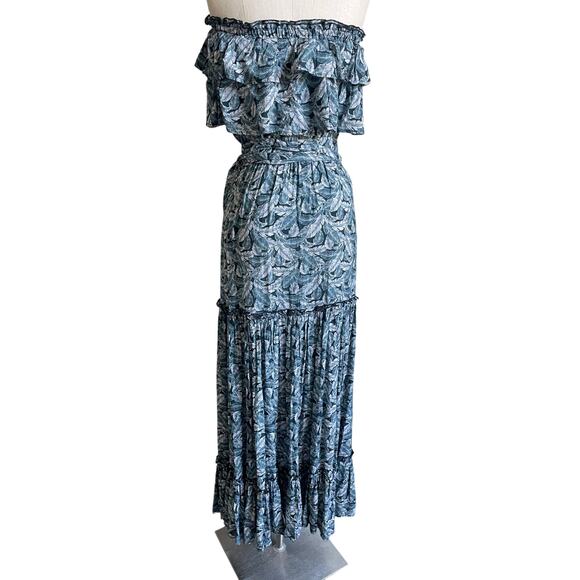 Fresha London Strapless Tiered Ruffle Maxi Leaf Palm Print Dress XS - Picture 7 of 11